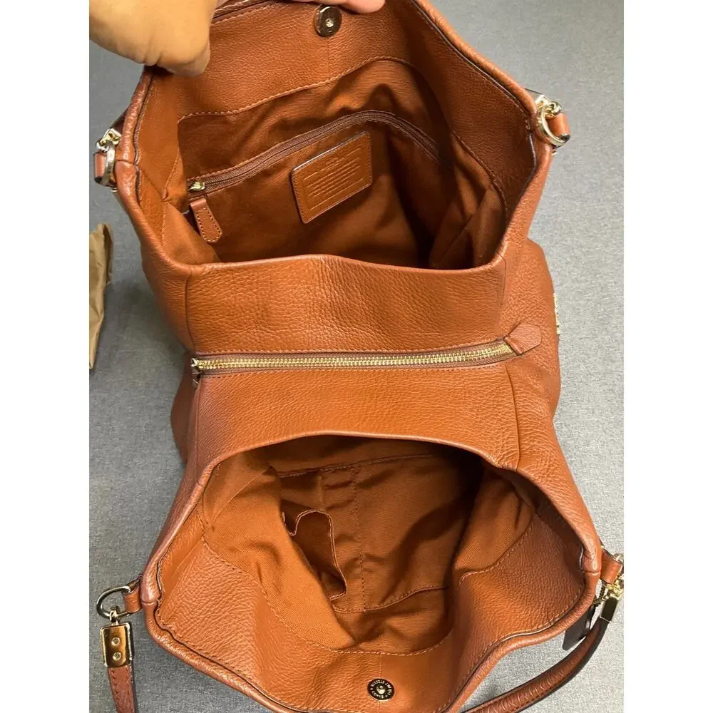 Coach Madison Phoebe Leather Shoulder Bag Pebbled Brown 3 Compartments